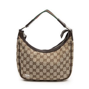 Gucci Web Small Hobo in Beige/Brown Monogrammed Canvas